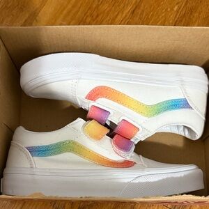 Vans Kids White Sneakers with Rainbow Accents